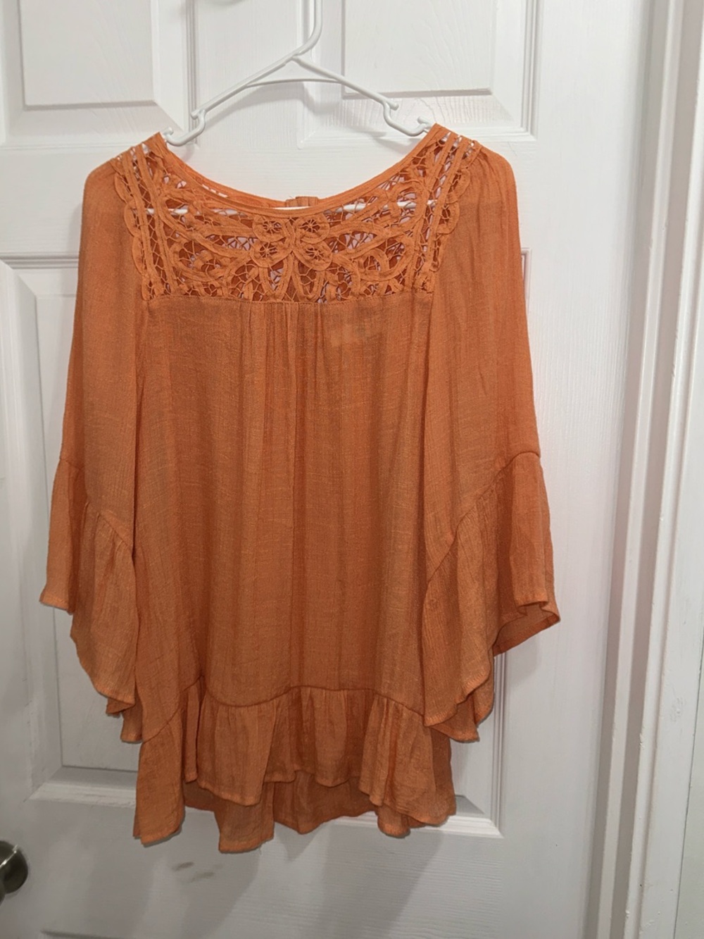 entro Orange Crochet Yoke Tunic Top